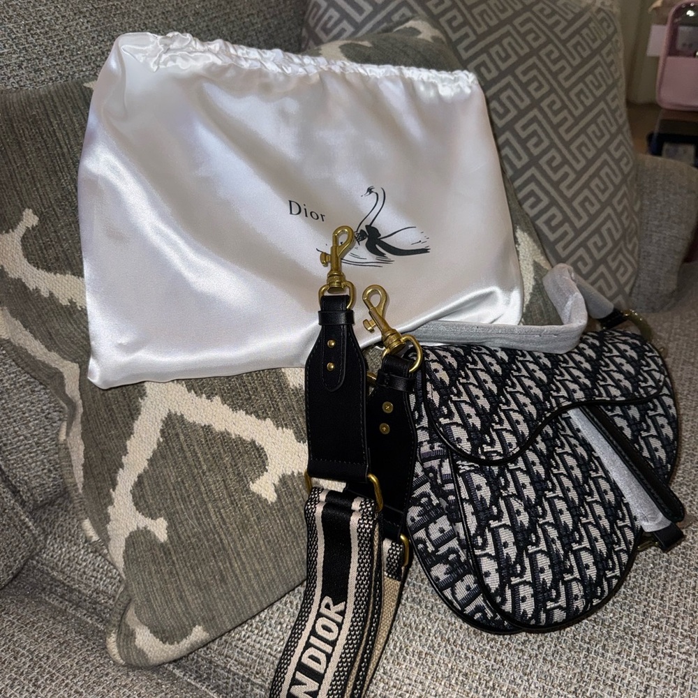 Saddle Bag with Strap Blue Dior Oblique Jacquard